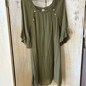 Naïf Olive Green Button-Detail Mini Dress